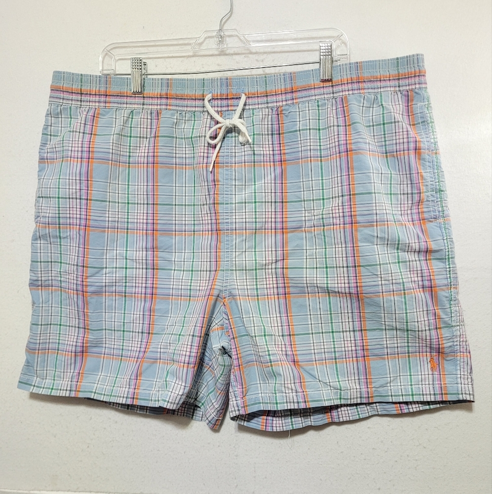 VTG POLO RALPH LAUREN MADRAS PLAID MESH LINED SWIM TRUNKS MEN'S XXL